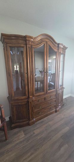 Solid Wood Lighted China Cabinet / Hutch – 82" Tall x 72" Wide really Good Condition – $11