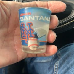 officially licensed New York Mets souvenir shot glass featuring former star pitcher Johan Santana.