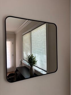 24” Modern Black Metal Wall Mirror