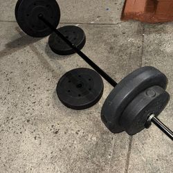 Barbell With Plates (100 Lbs Total) And Clamps