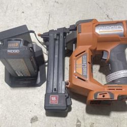 RIDGID 18-Gauge Narrow Crown Stapler Kit with 2.0 Ah Battery and Charger