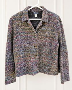 Vintage First Option Tool Boucle Knit Jacket Women's 1X Plus Gray Multicolor Made In USA