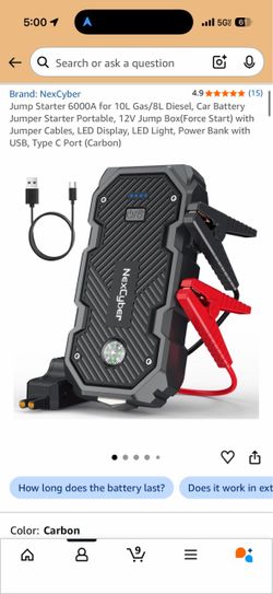 NexCyber 6000A Portable Car Battery Jump Starter