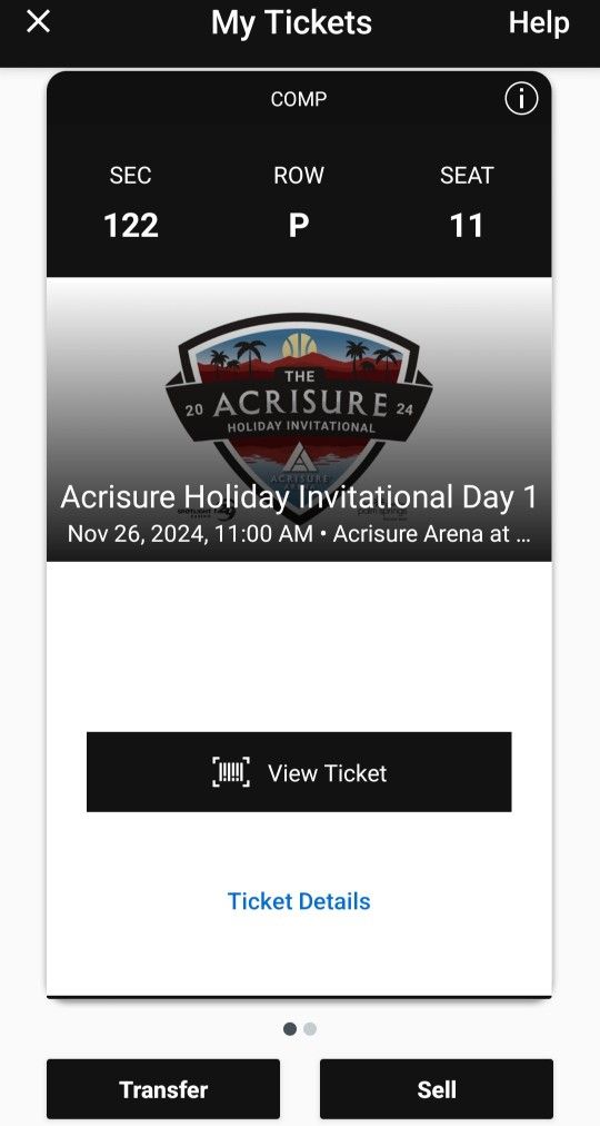 Acrisure Holiday Invitational Day One Tickets, 🎟️ One Ticket See All Games That Day!11/26@11am