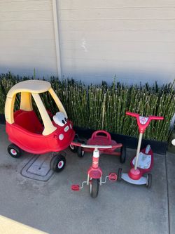 Little tikes Car, radio flyer scooter, radio flyer trike