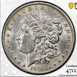 1891-CC $1 Morgan Silver Dollar PCGS AU58 | Gold Shield