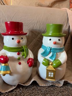 Ceramic Snowman Figurines Set of 2