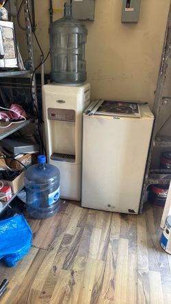 White Mini Fridge and Water Dispenser