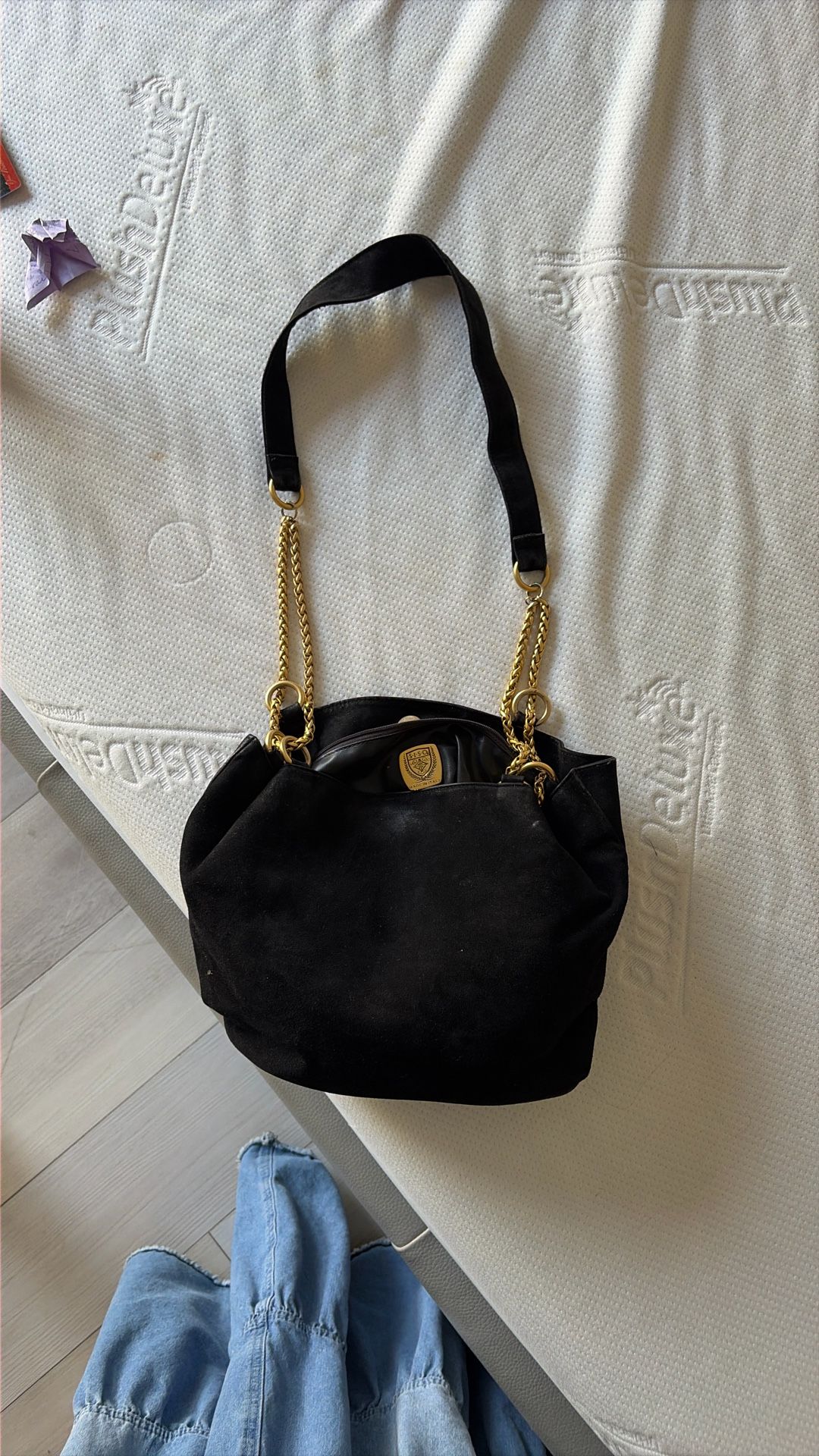 SISO designer black suede pocketbook
