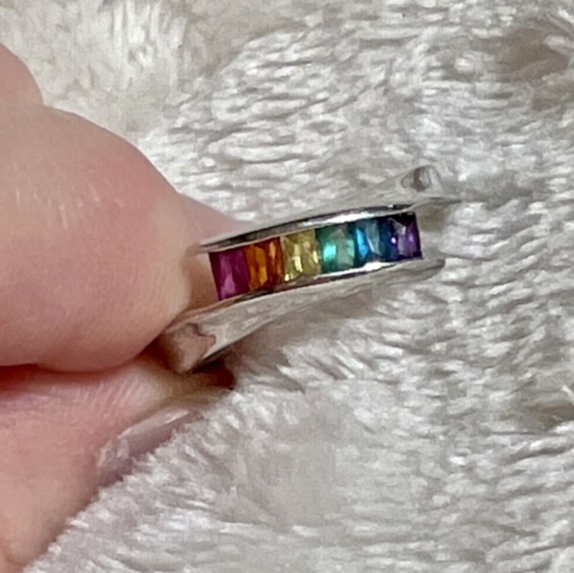 Sterling Silver Multicolored Rainbow CZ Ring