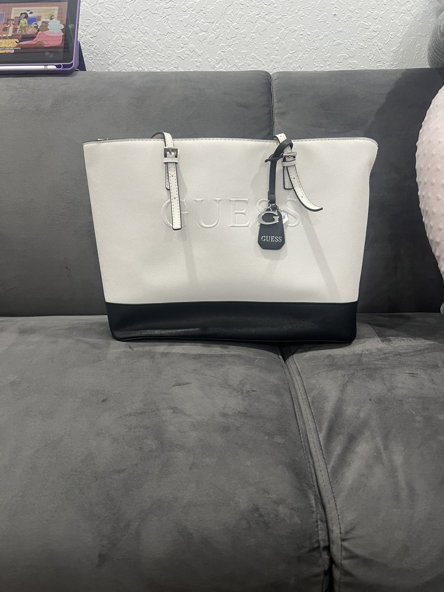 GUESS Two-Tone Black and White Tote