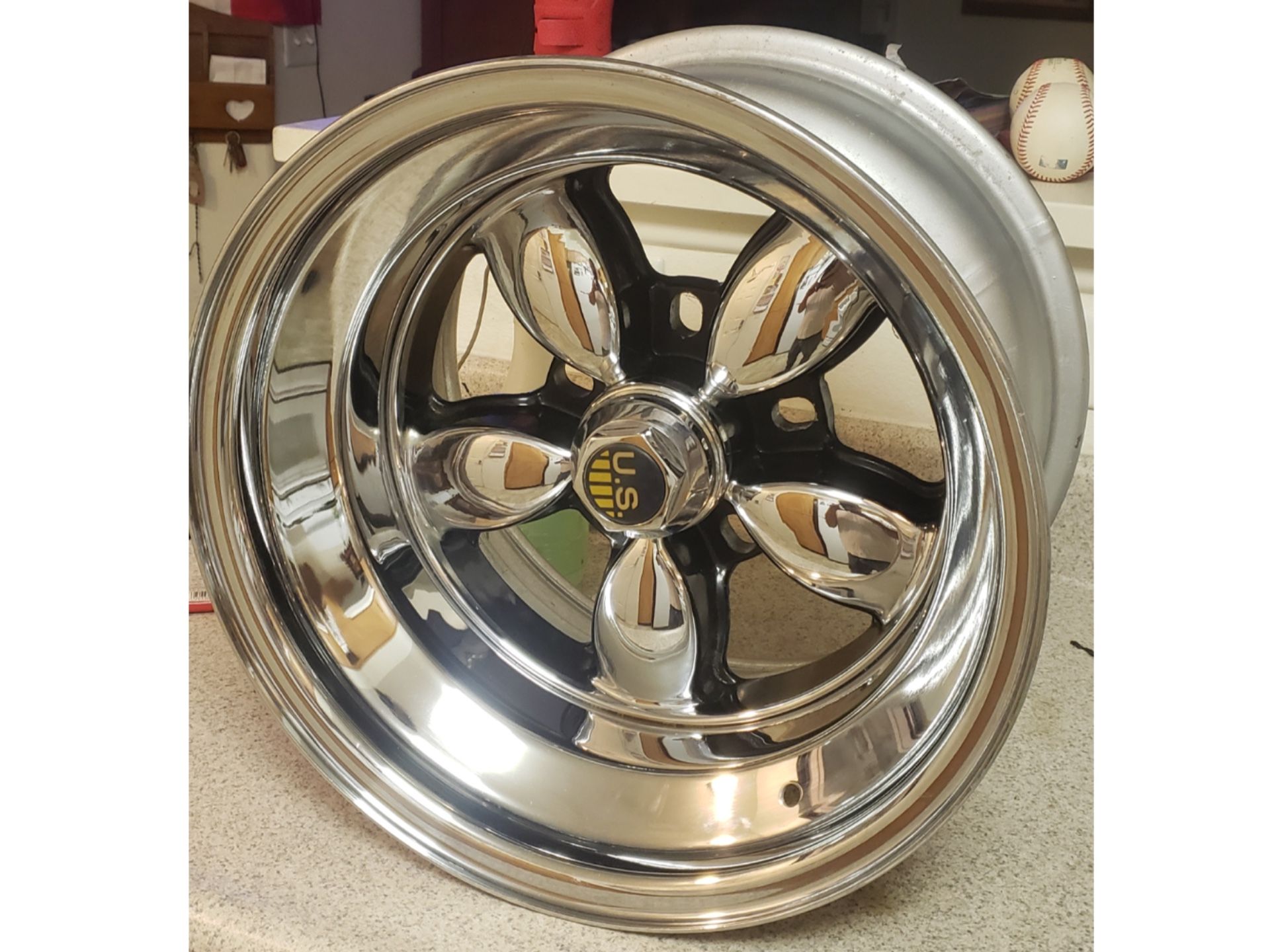 15” AMERICAN RACING DAISY CHROME CHEVROLET WHEELS, 2-15”x8” AND 2-15 ...