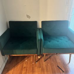 Green velvet chairs