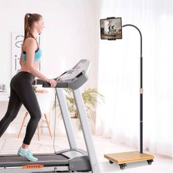 (4444-7) Tablet Floor Stand with Adjustable Gooseneck Mount, Swivels and Wheels for Bedside, Compatible with iPad, Galaxy Tab, Kindle and Phones