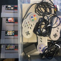 Super Nintendo Entertainment System Orig SNES Console Video Game + 4 Games 