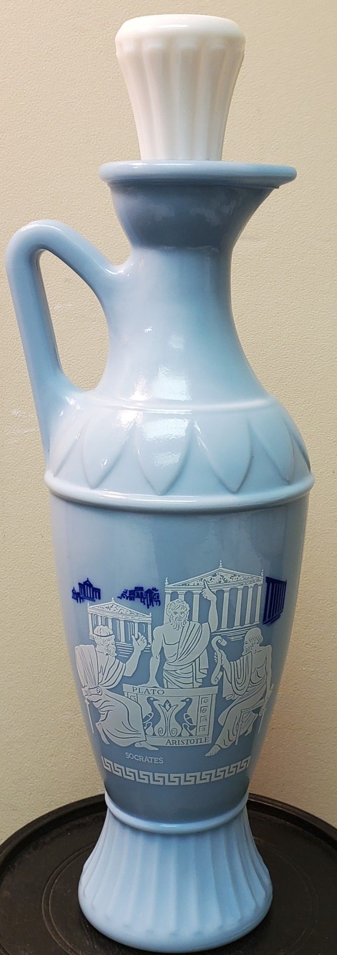 VTG 1961 Jim Beam Plato Socrates Aristotle Grecian Pitcher Blue Glass Decanter