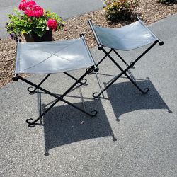 LEATHER AND WROUGHT IRON FOLDING SEATS