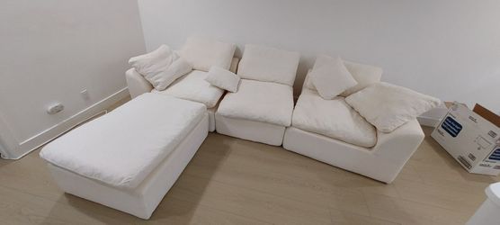 White Modular Sectional Sofa with Ottoman