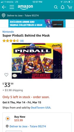 Super Nintendo super pinball behind the mask cib