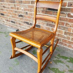 Vintage Wood And Cane Childrens' Rocking Chair 