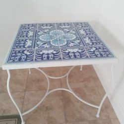 Vintage Handmade Wrought Iron Tile Topped Table 