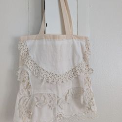 Handmade Vintage Cream Lace Tote Bag