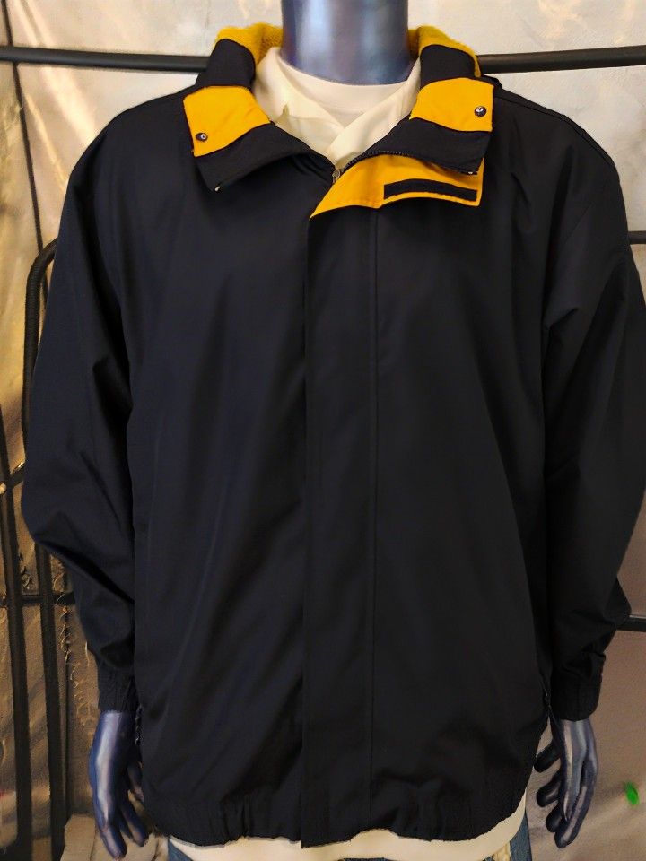 Cutter & Buck Men’s Large Navy Yellow Hooded Windbreaker Jacket