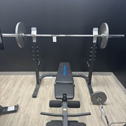 Weight Bench, Bar, 2 plates 