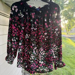 RSVP by Talbots black floral long-sleeve blouse Petite Pre-Owned
