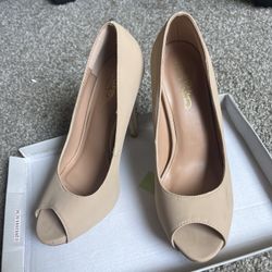 Size 6 Open Toed Stiletto Heels - Nude Color