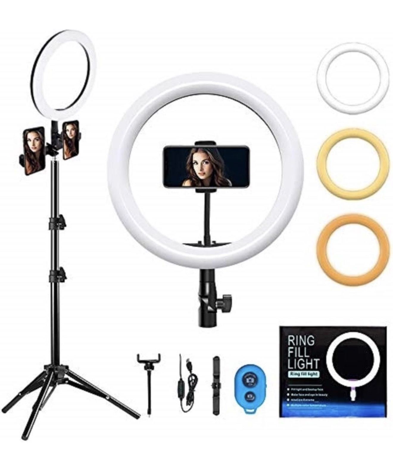 10ββ Selfie Ring Light with Tripod Stand and Phone Holder, Led Ring Light with Wireless Remote 3 Modes & 10 Brightness for Makeup