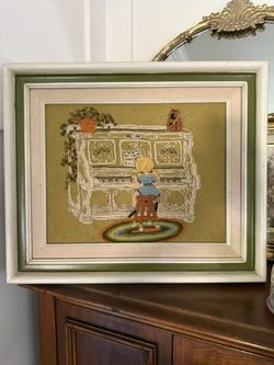 Vintage Framed Embroiderer Art