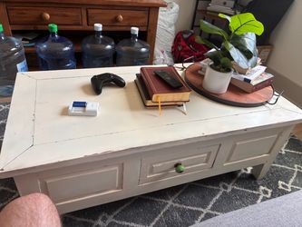 White Painted Wood Coffee Table with Drawer