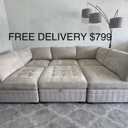 FREE DELIVERY - Beige COSTCO Thomasville 6 piece Modular Sectional.