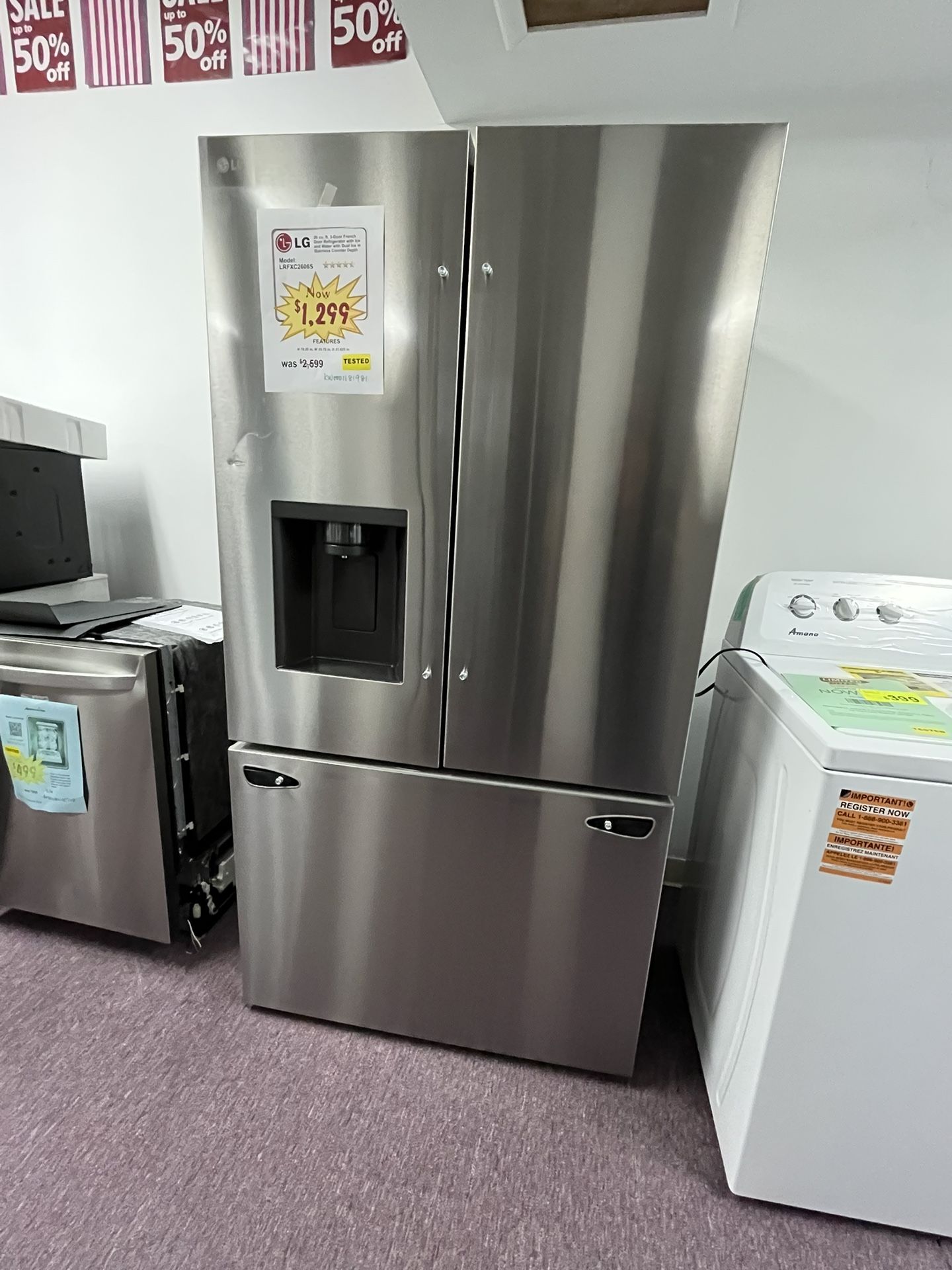 Refrigerator, 36’ French Door Fridge , New Scratch And Dent