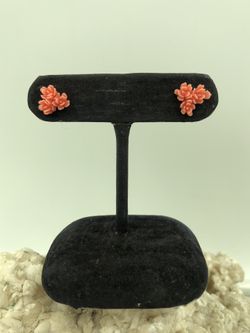 Gold Tone Triple Tiny Rose Coral / Salmon Color Stud Earrings