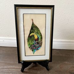 Painting On Natural Coffee Leaf 6/10 Inch Framed 
