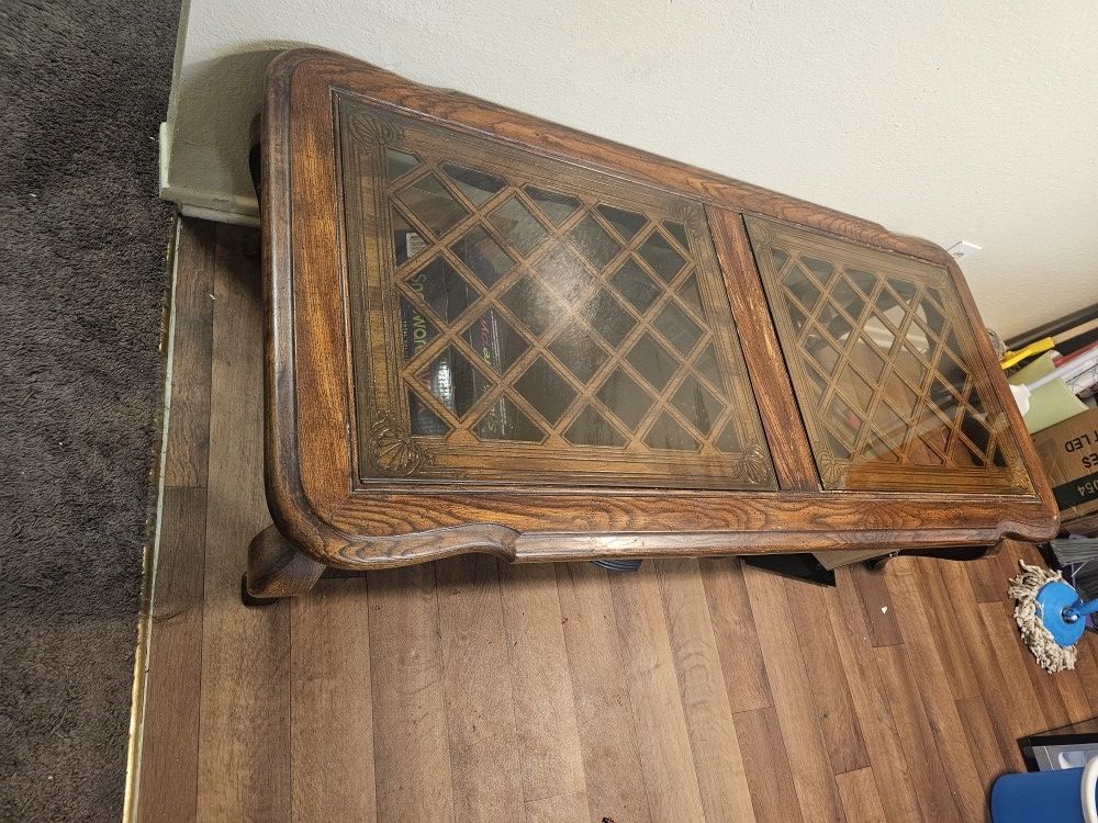 Vintage Wood And Glass Coffee Table