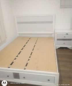 Queen bed frame and side table