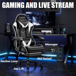 BRAND NEW IN BOX Gaming Chair with Footrest Racing Style Lumbar Support Massager with Metal Legs