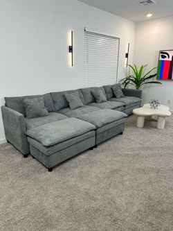 Brand New Grey Cloud Sectional Sofa Couch With Ottomans