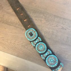 Silver And Turquoise  Leather Belt Just For  Cash  $750