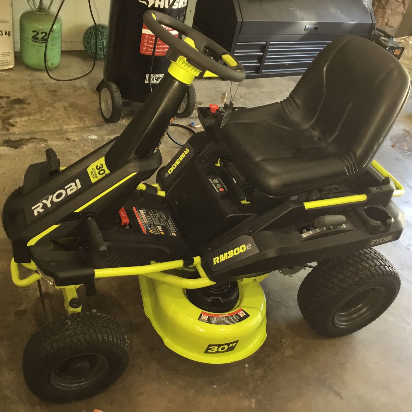 New Condition!  Ryobi 48V  Brushless 30” Battery Electric Rear Engine riding Mower!!  Model RM300e NEW With Charger, Retails $2999…. Only $1545 👍🏽