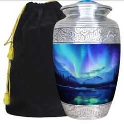 Large Urn for Ashes for Women, Cremation Urns for Human Ashes Adult Man & Female, Funeral Urn for Adult Male, Decorative, Burial, Galaxy, Turquoise Ur