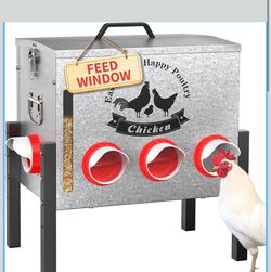 10-Gal Metal Chicken Feeder - 8 Ports, 55LB Capacity, Anti-Waste, Rust-Proof, Ou