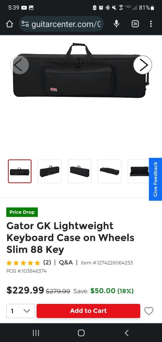 Gator Gk88 Lightweight Rolling Keyboard Case