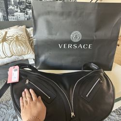 VERSACE Extra Large Hobo Bag - BLACK Silver Hardware