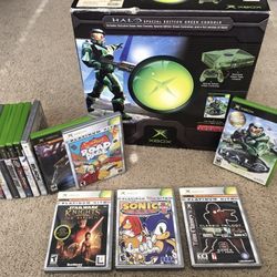 Xbox Special Edition Green Console In Box With Games, Controllers And Manual