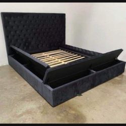 Black Velvet Tufted Bed With Storage Queen💥 Brand New✅
