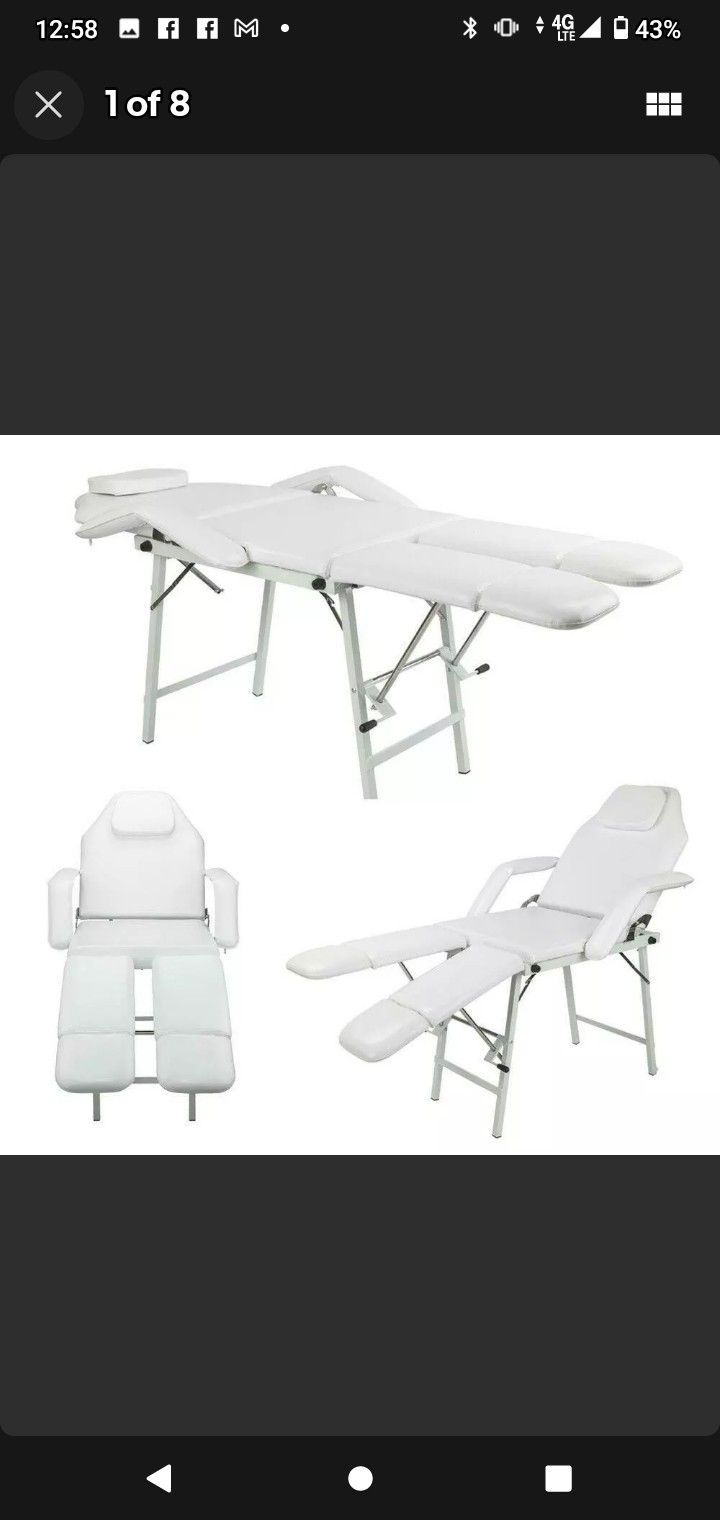 75" Portable Tattoo Parlor Spa Salon Facial Bed Beauty Massage Table Chair White